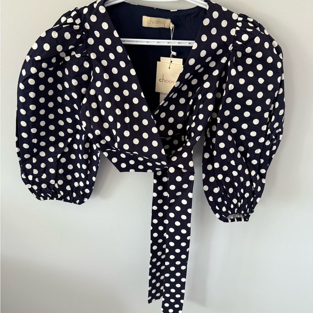 Choosy Navy Polka Dot Puff Sleeve Top